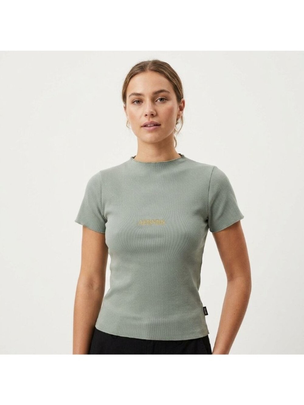 Afends Olive Day Dream Hemp Ribbed Cropped Fitted Tee Women Size S Festival NEW